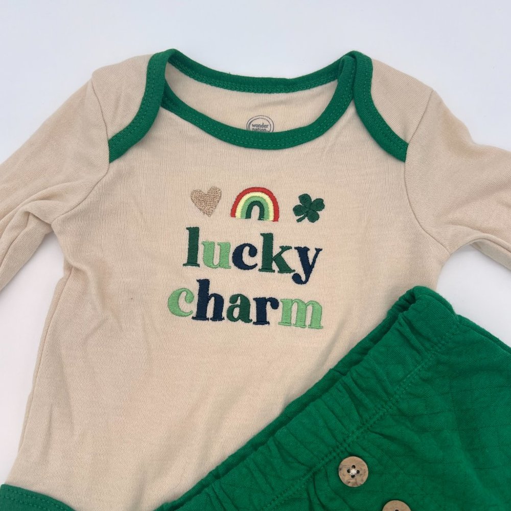 NWOT 🥀 0-3Mo. "Lucky Charm" Wonder Nation St. Patrick's Day 2 Piece Onesie Set - Picture 5 of 10